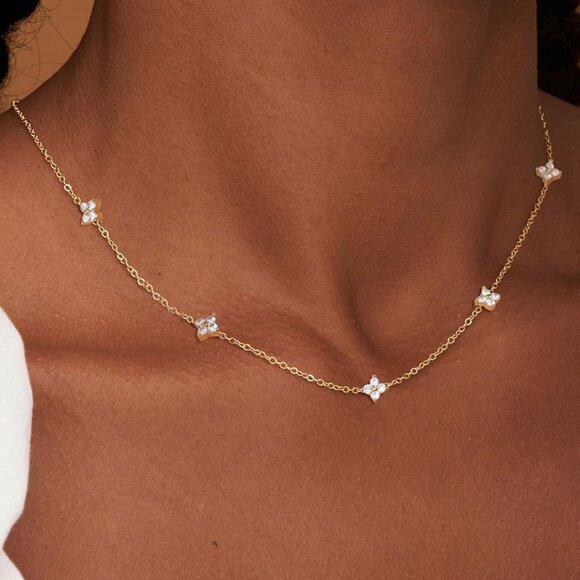 Elegant 16+2.7in Gold or Silver Cubic Zirconia Layered Necklace for Women with B - Picture 7 of 9